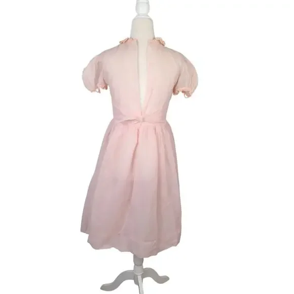 Vintage 50s JW Robinson Youngland Nylon Sheer Pink Peter Pan Collar Party Dress - Picture 4 of 8